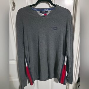 VTG Tommy Jeans Men's Large Tight-Knit Cotton Pullover Sweater V-Neck